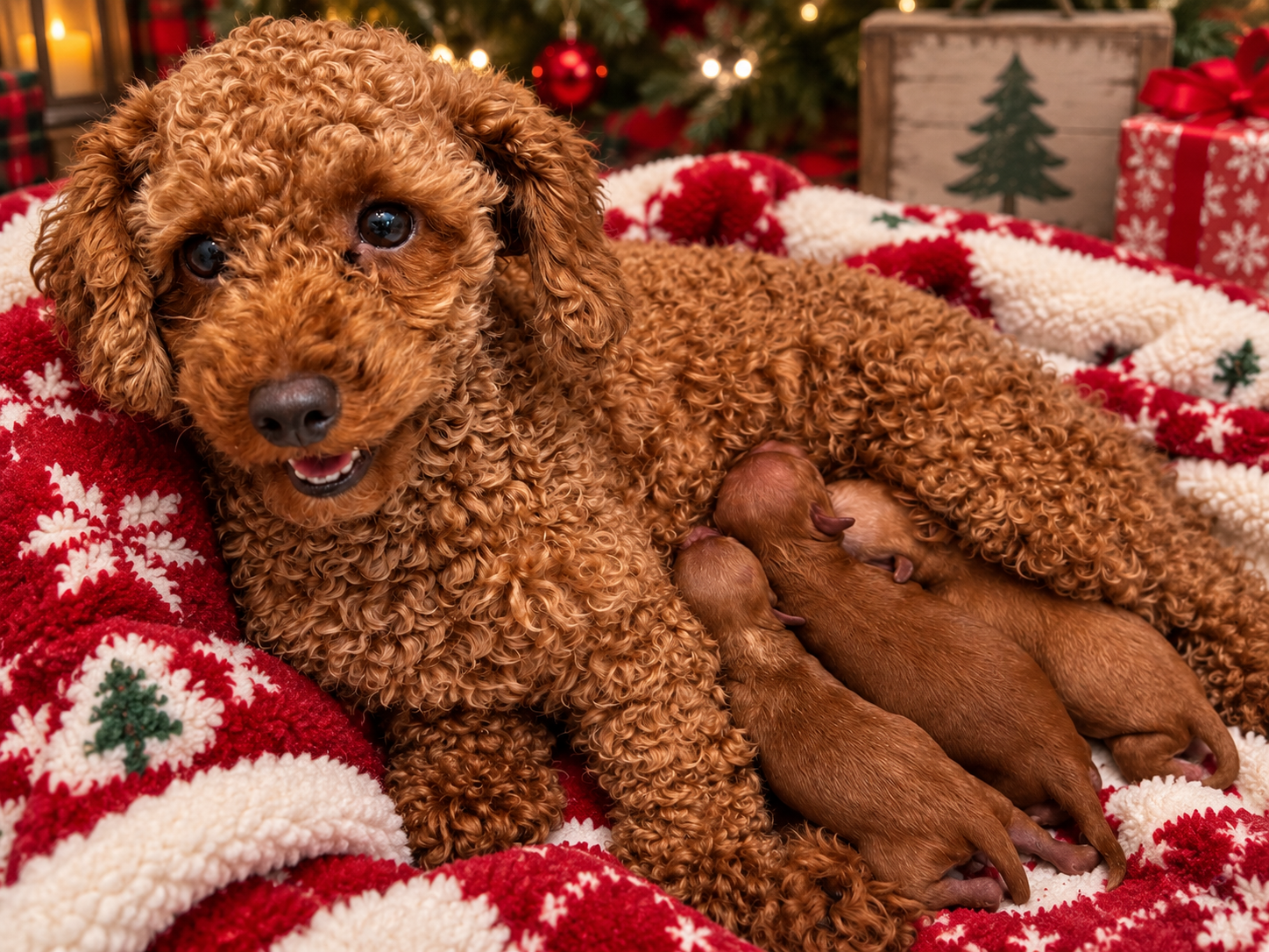 Iris Toy Poodles Christmas letter photo 2 of mother Red Toy Poodle with puppies