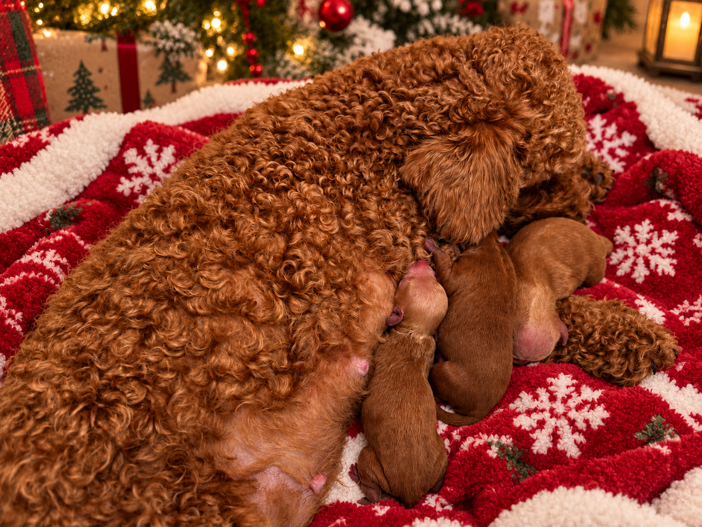 Iris Toy Poodles Christmas letter photo 3 of mother Red Toy Poodle with puppies
